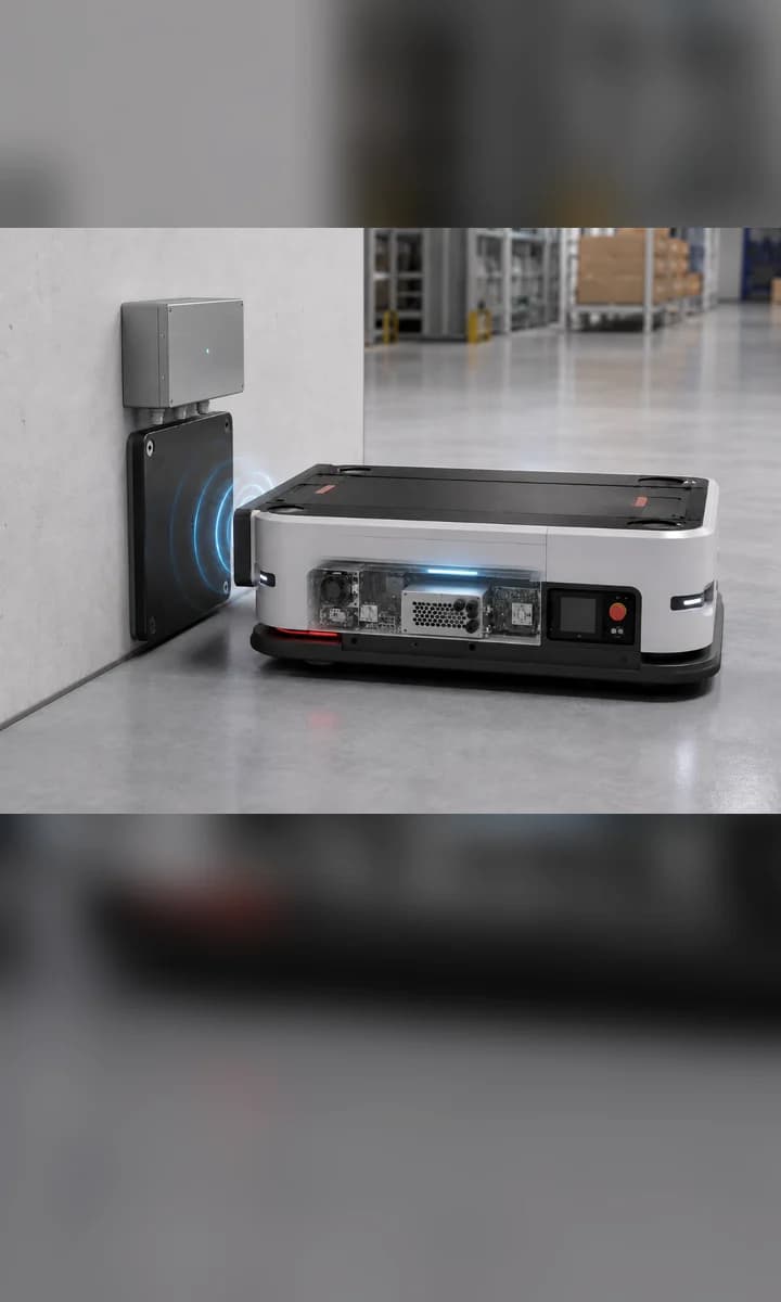 AGV 在自动化仓储工位进行无线补能